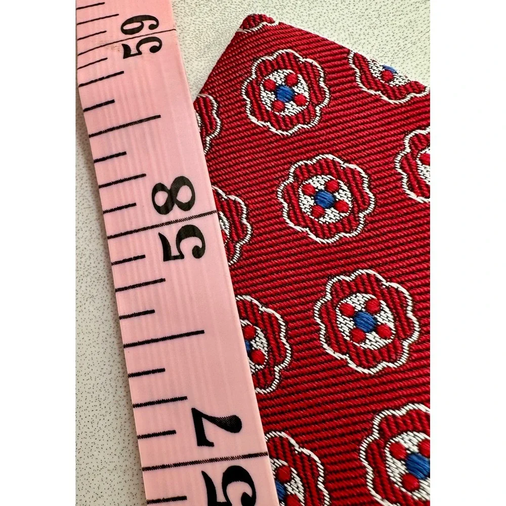 Vintage Brooks Brothers Red Medallion Floral Silk Tie English Fabric USA Made